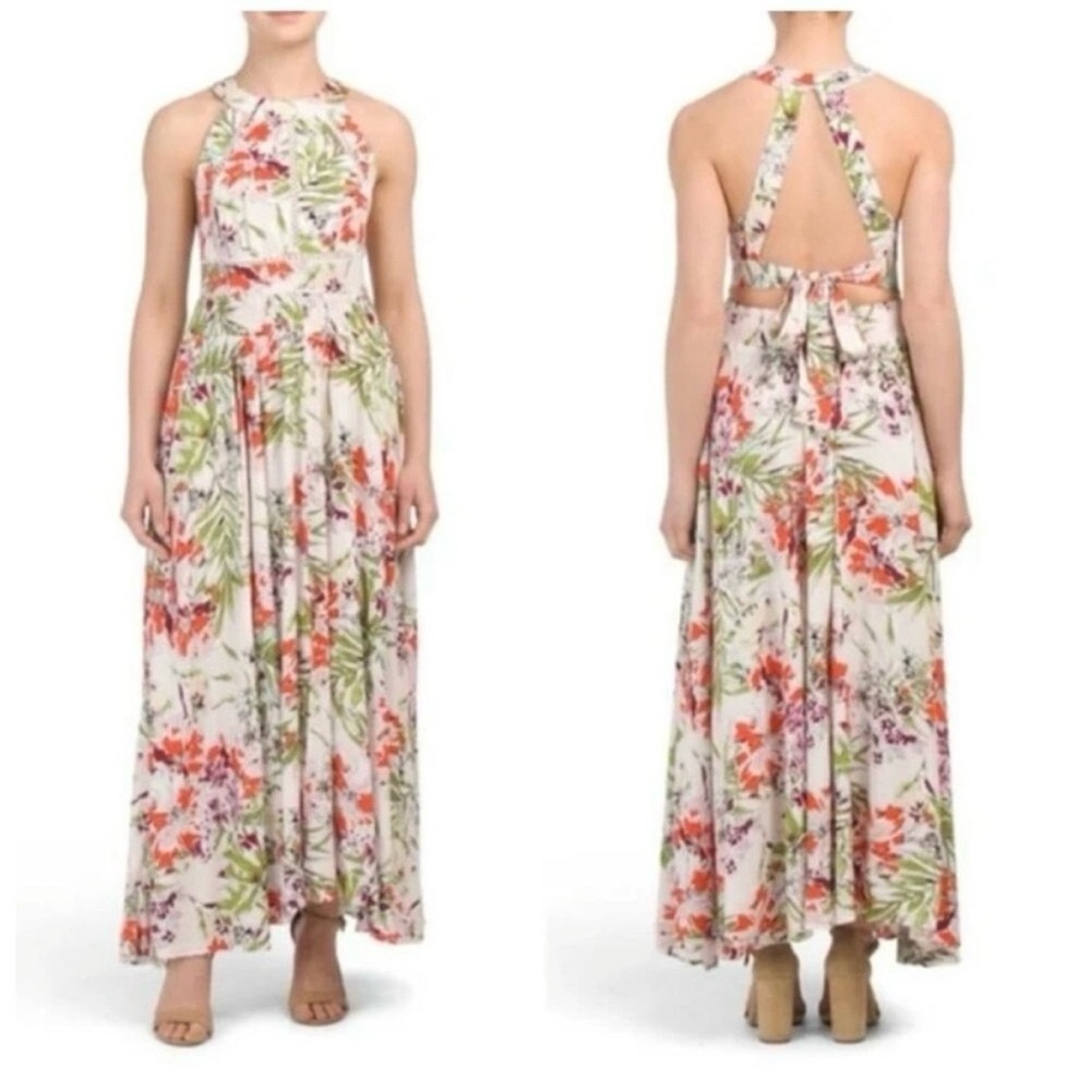 Abel The Label Vienna Floral Maxi Dress Size Small Women's Open Back Resortwear
